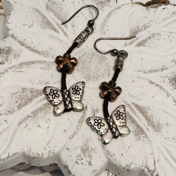Brighton Lariat Cord Copper Bird Butterfly Earrings - Picture 5 of 6